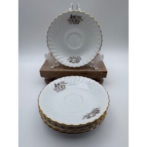 AK Kaiser Residenz Floral Porcelain Saucers Set of 5 Gold Trim Scalloped 4.75in